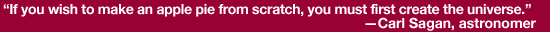 If you wish to make an apple pie from scratch, you must first create the universe.